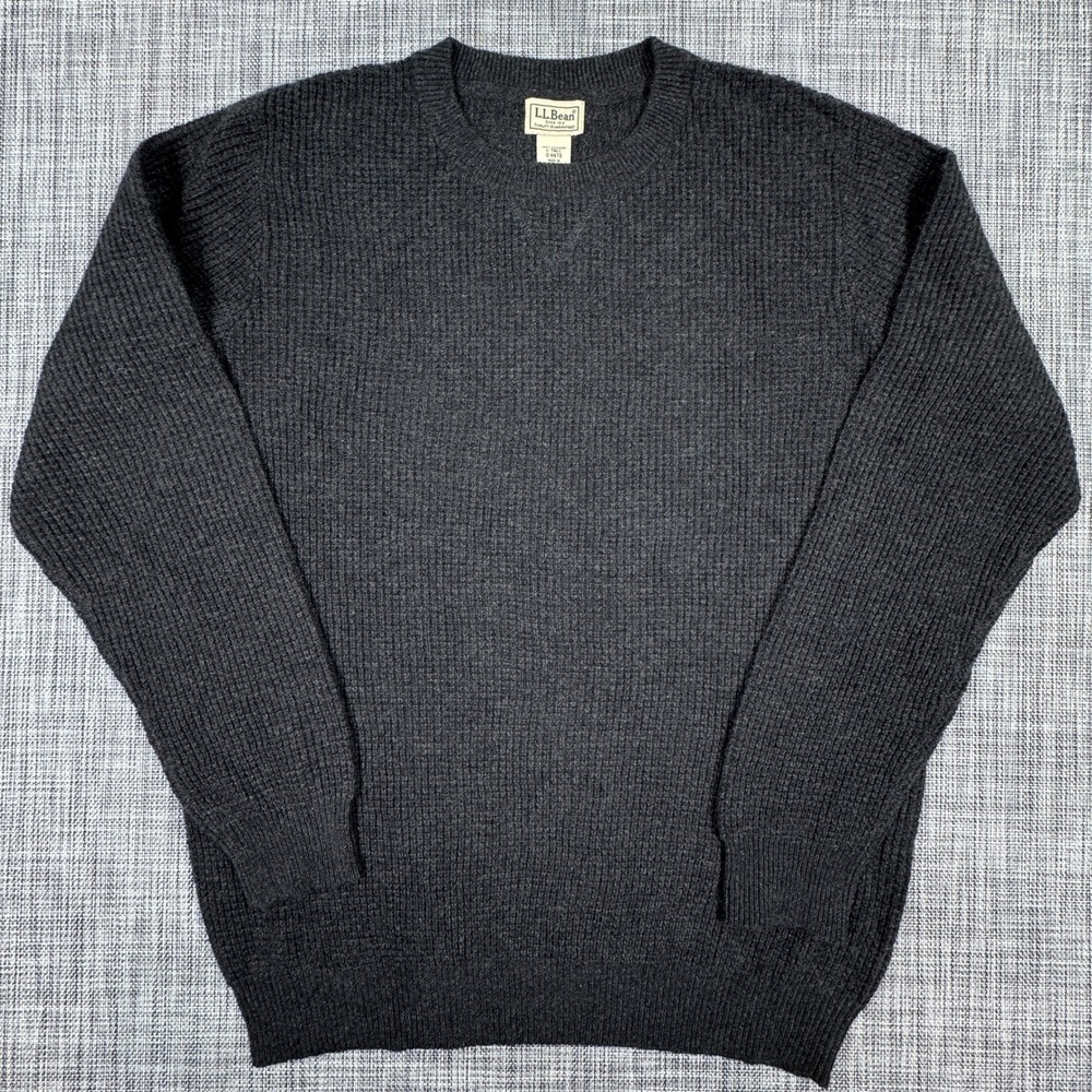 LL Bean Mens Large Tall 100% Cashmere Sweater Charcoal Gray Crewneck Pullover